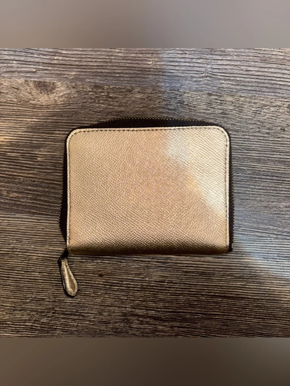 Coach Metallic Gold Crossgrain Leather Zip Around Wallet Small Compact Burgundy